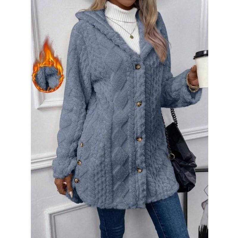 Women's Hooded Double-Sided Fleece Cardigan Long Sleeve Casual Warm Outerwear