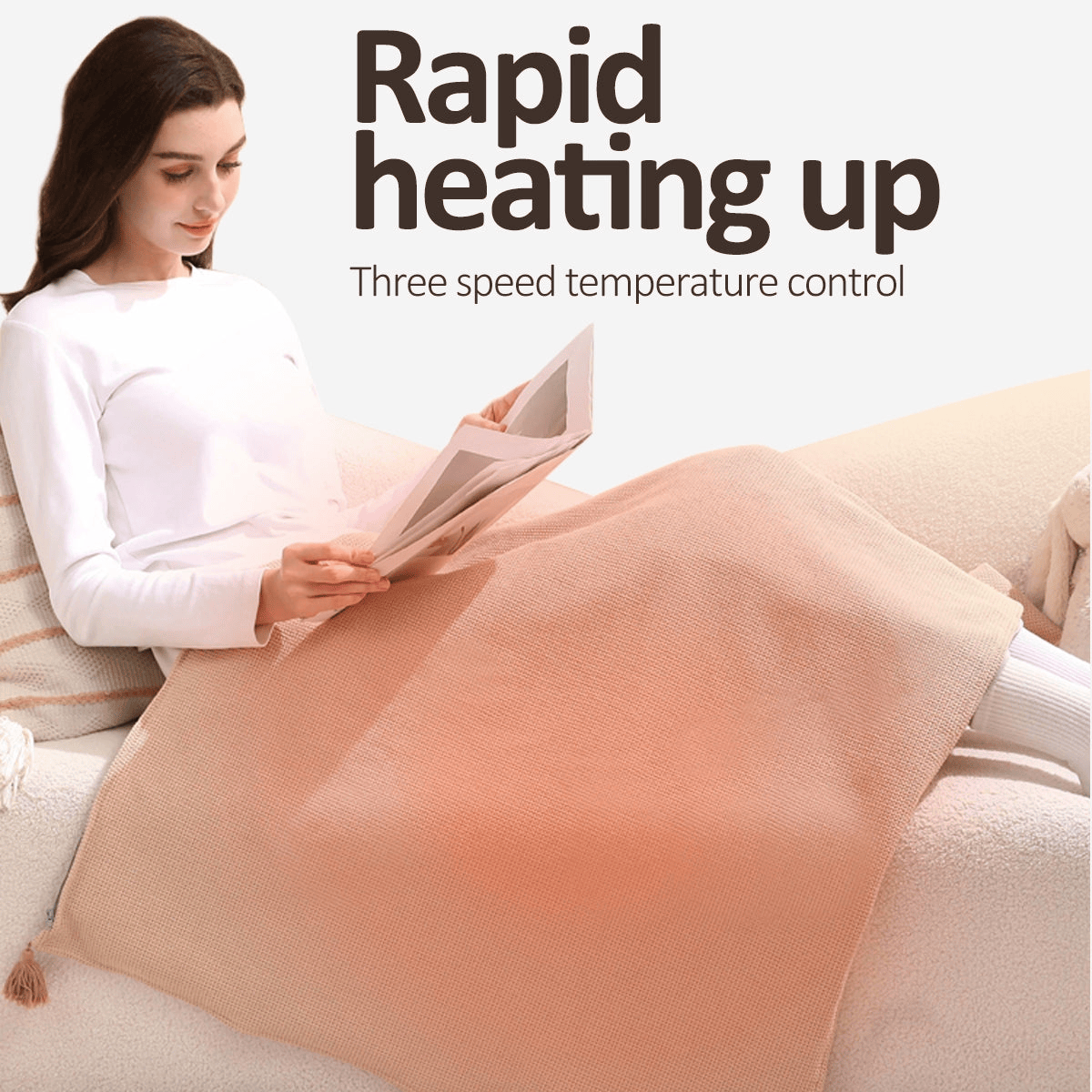 Portable Electric Heated Wrap Blanket – 15 Sec Fast Heat with 3 Temperatures – Ideal for Home, Office, Travel & as Gift