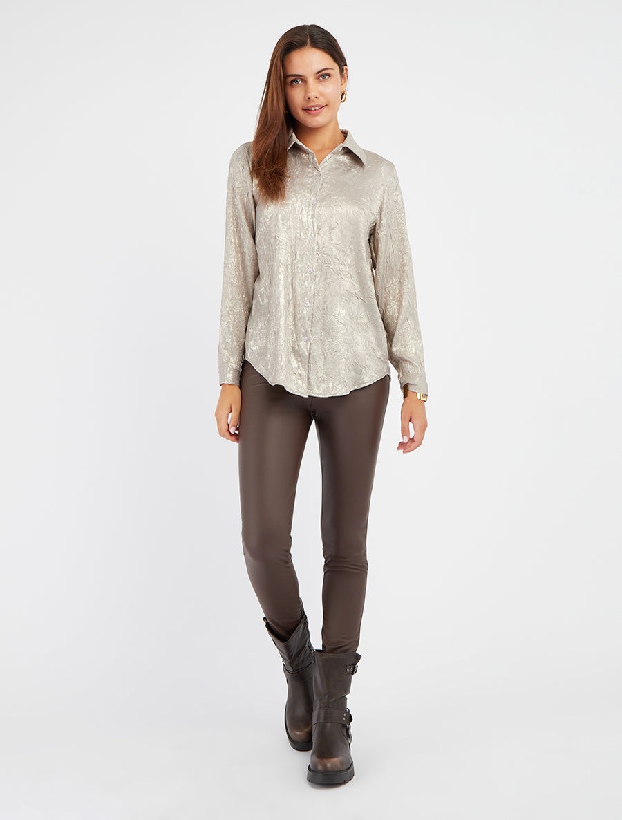 Skinny Faux Leather Leggings - Brown