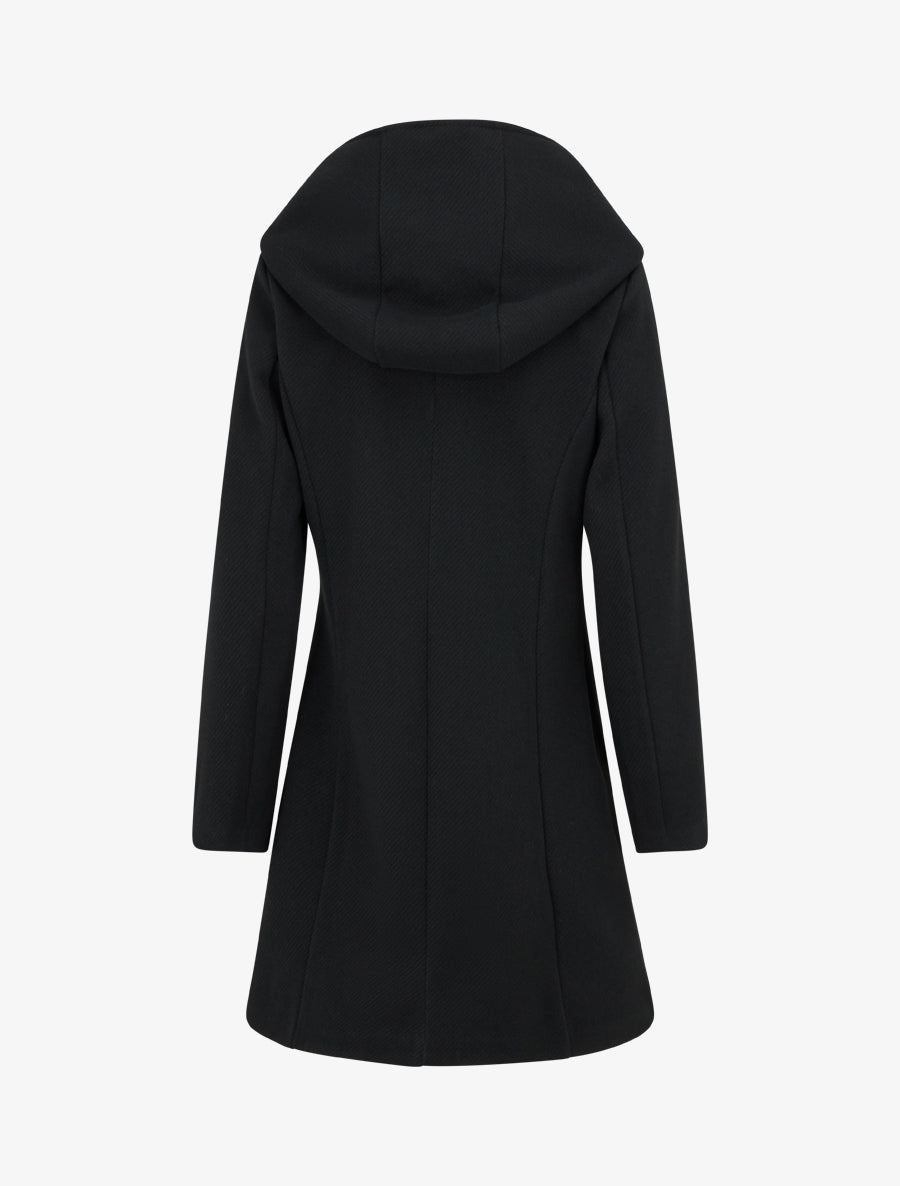 Textured Coat with Shoulder Pads - Black