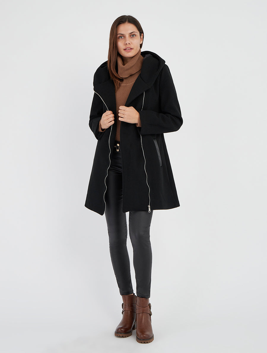 Textured Coat with Shoulder Pads - Black