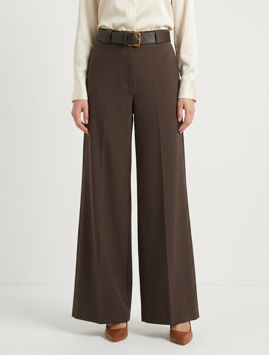 High-Waisted Wide-Leg Trousers with Belt