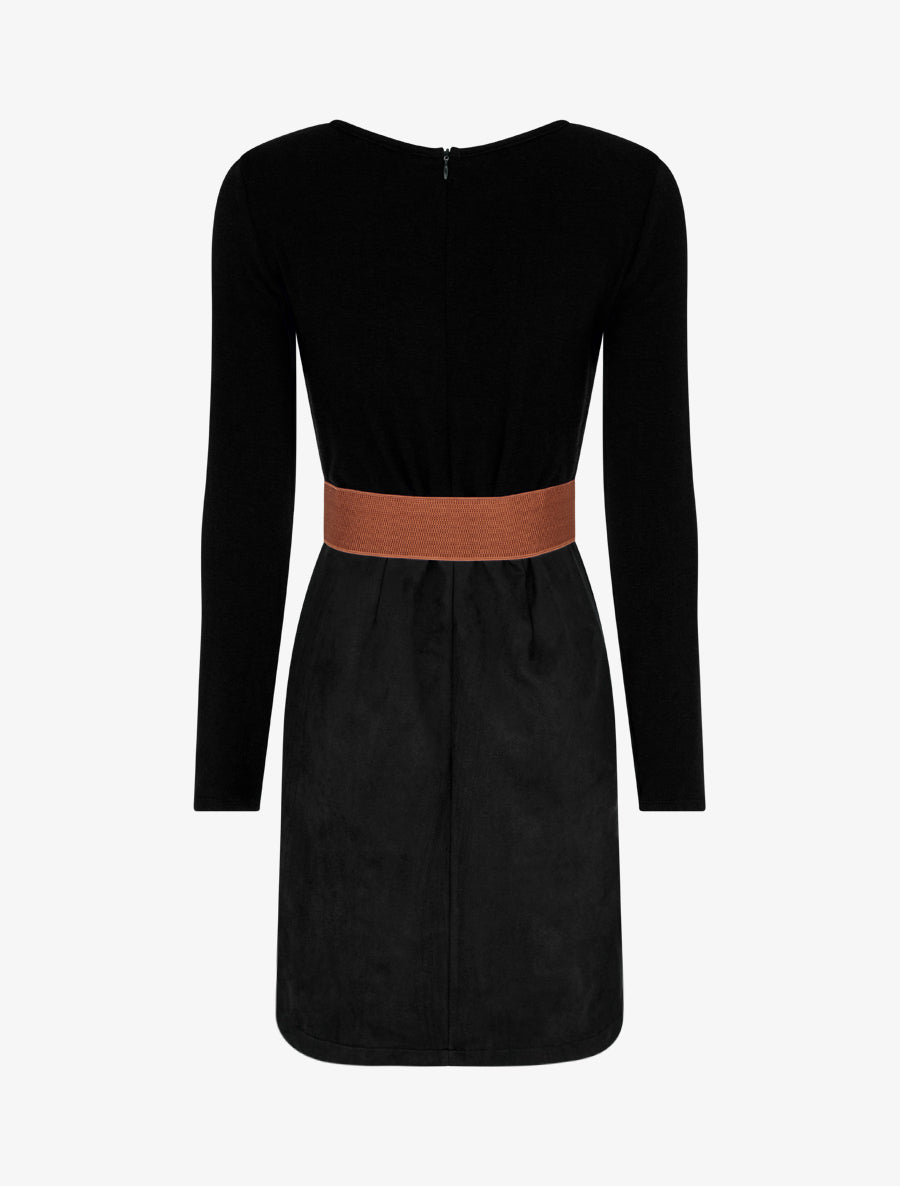 Two-Tone Belted Straight Dress