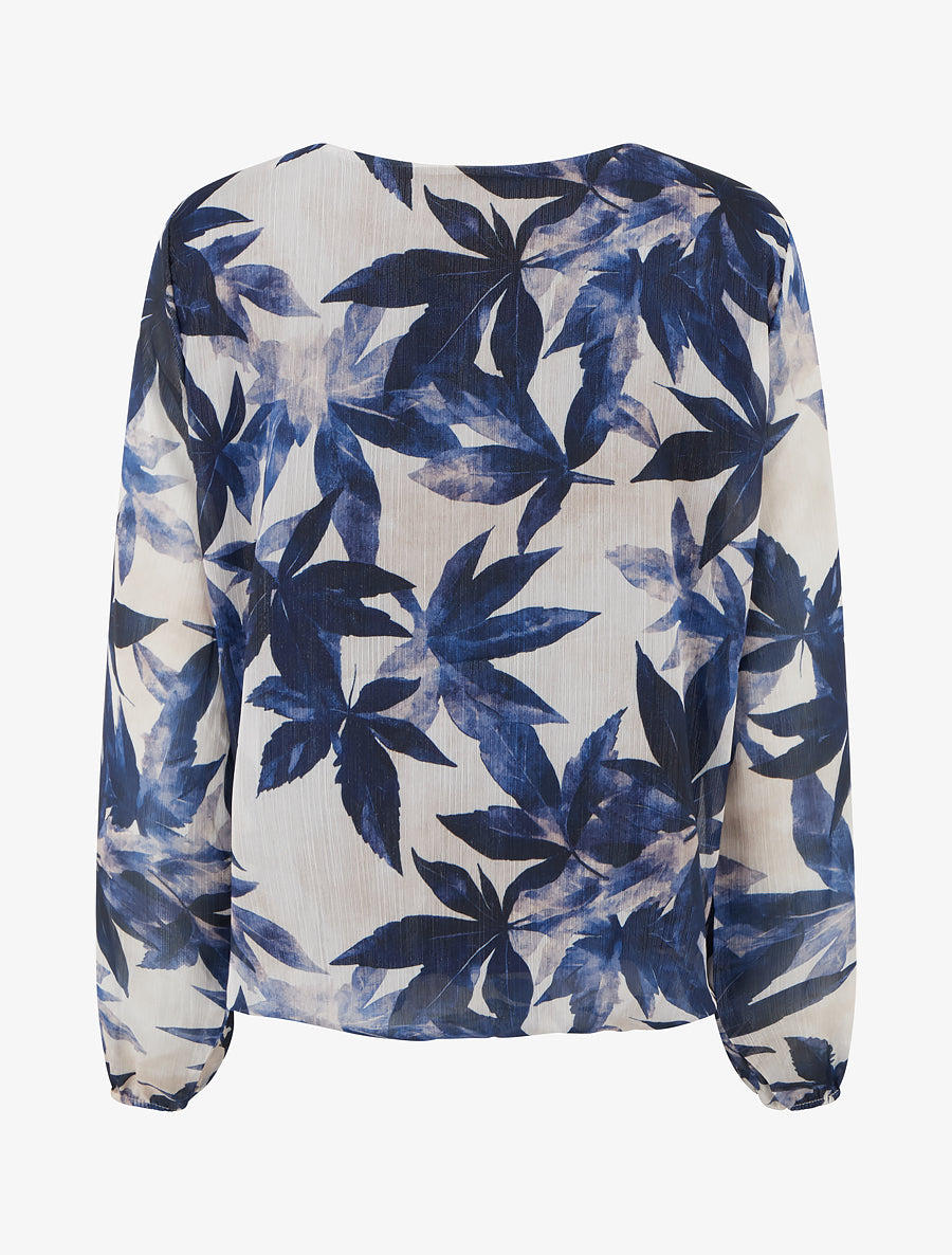 Pleated Collar Printed Balloon Top