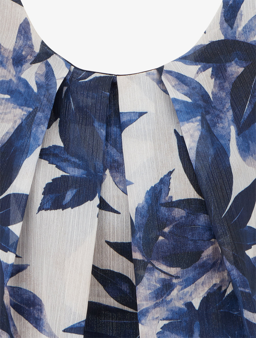 Pleated Collar Printed Balloon Top