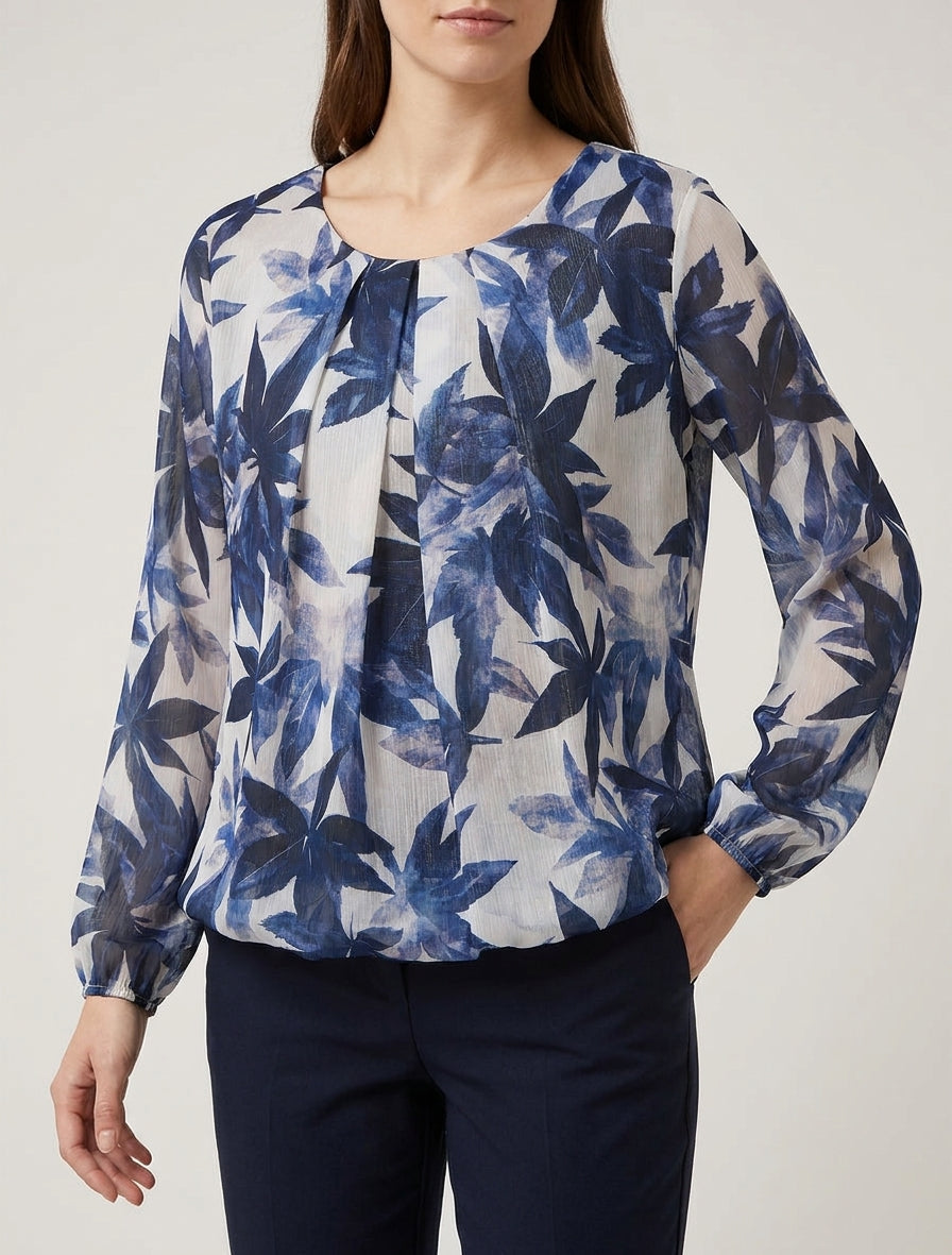 Pleated Collar Printed Balloon Top