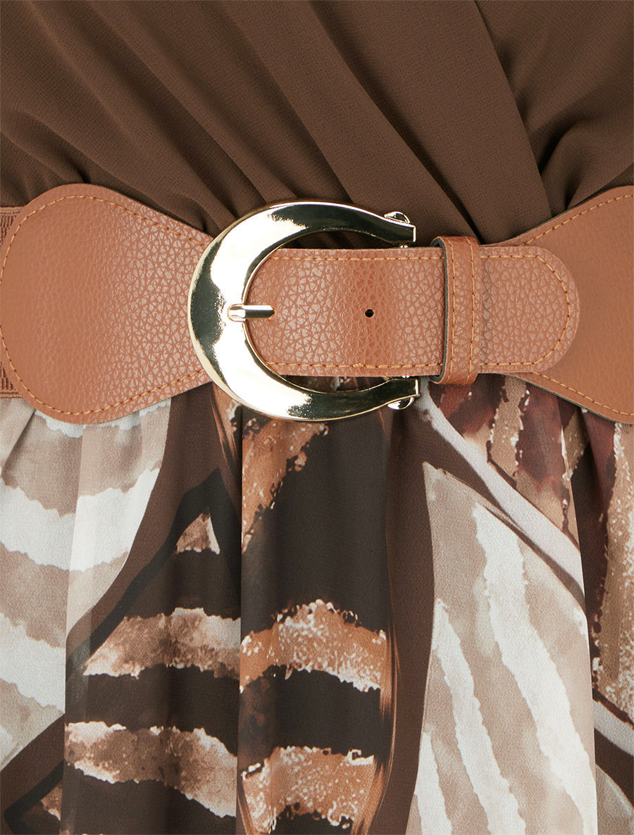 Belted Wrap-Front Flowing Dress