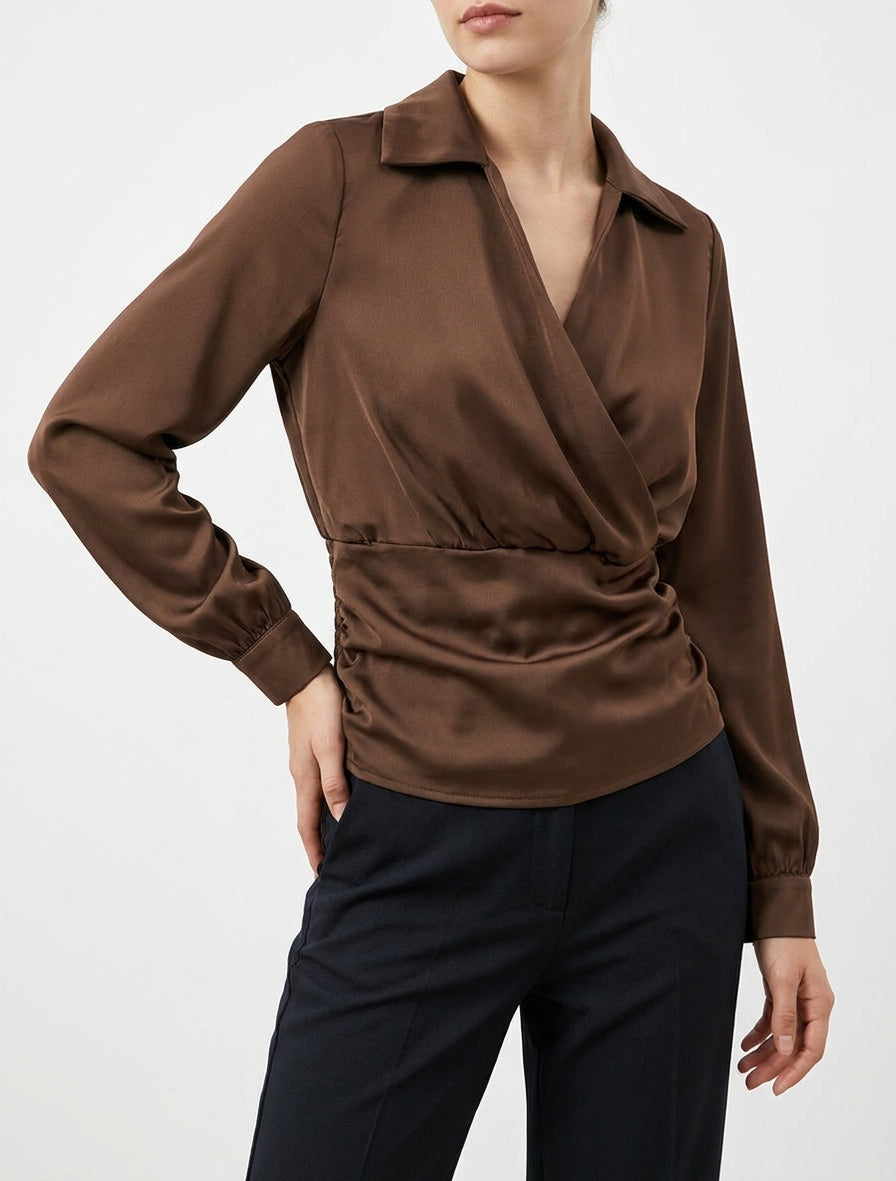 Satin Long Sleeve Button-Cuff Top