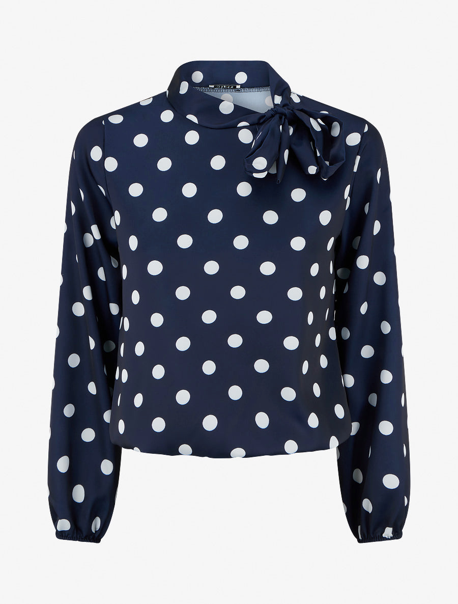 Balloon Top with High Neck and Tie