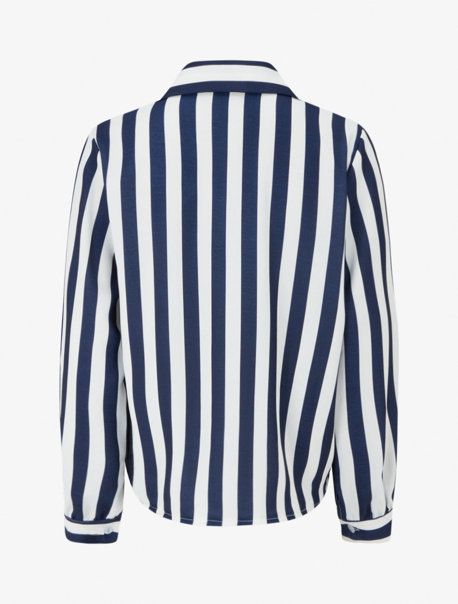 Striped Stand Collar Shirt Blouse
