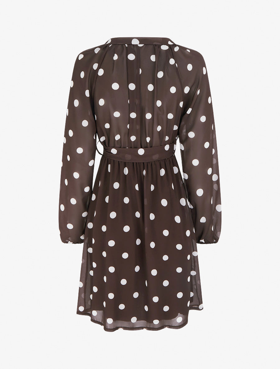 Flowing Polka Dot Tie-Waist Dress