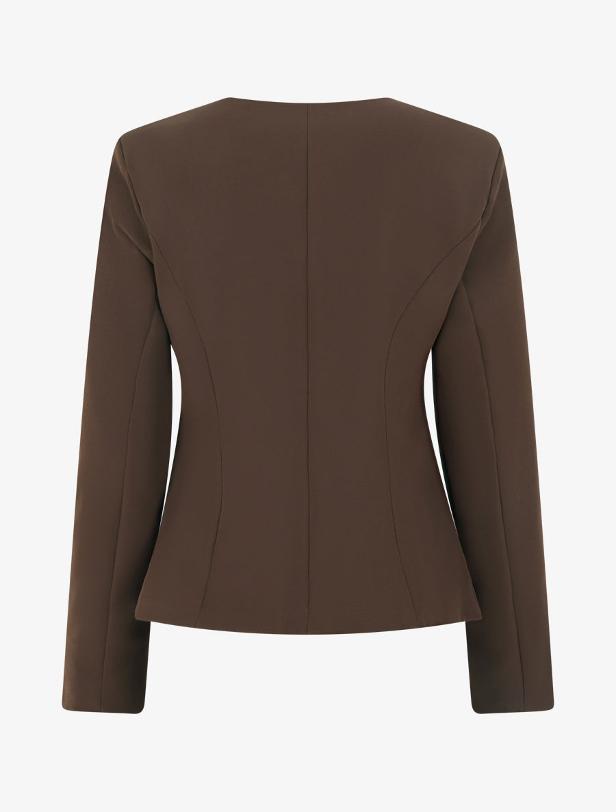 Fitted Round Neck Jacket with Shoulder Pads