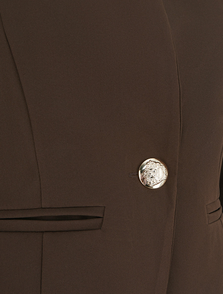 Fitted Round Neck Jacket with Shoulder Pads