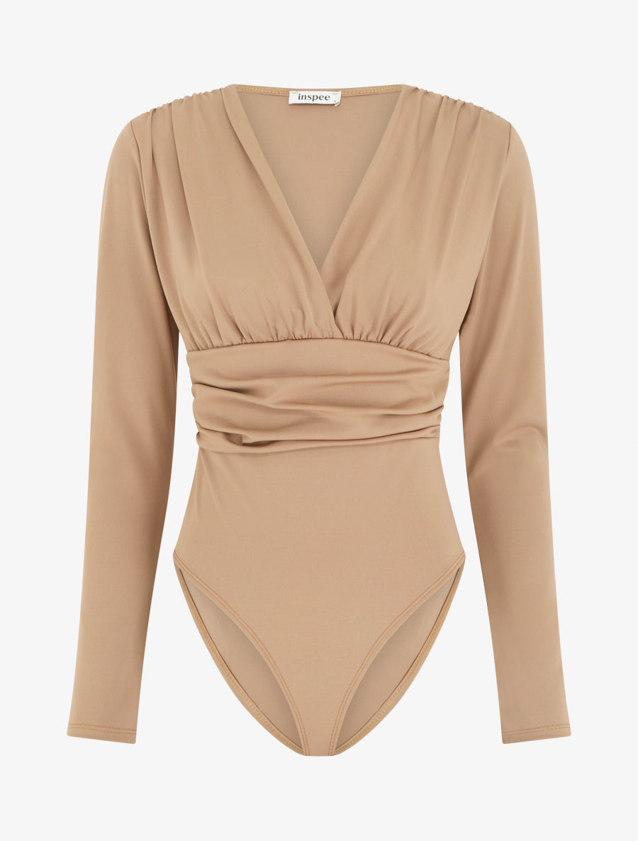 Wrap Bodysuit with Pleated Waist