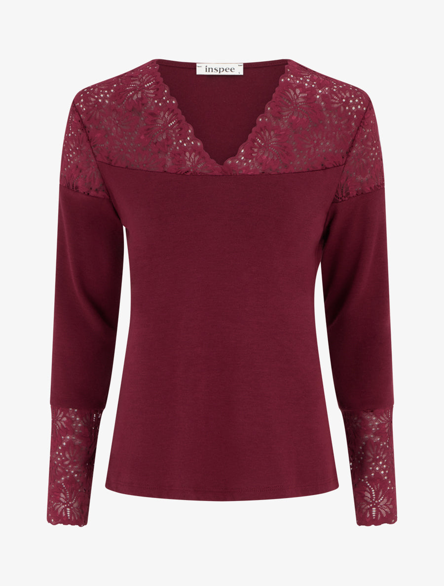 Fine Knit V-Neck Sweater with Lace