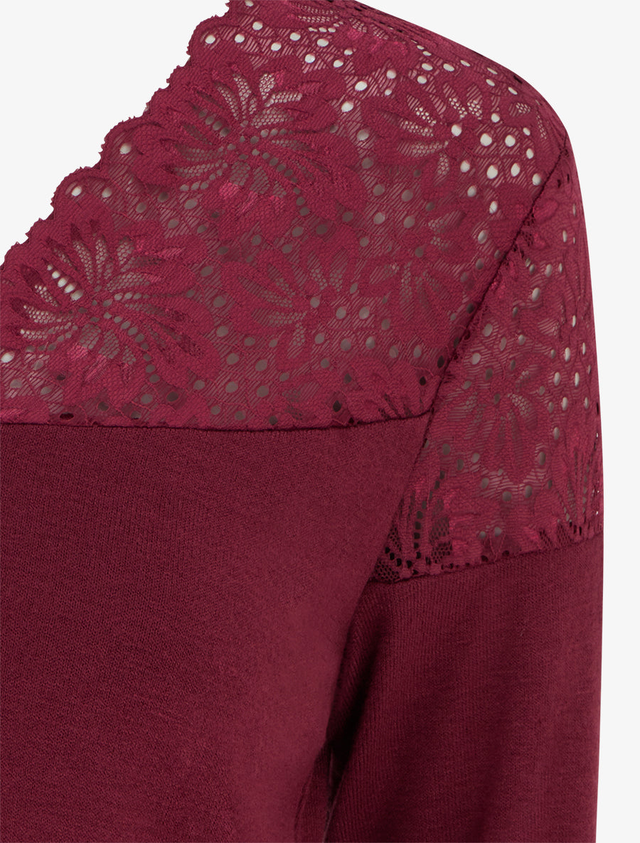Fine Knit V-Neck Sweater with Lace