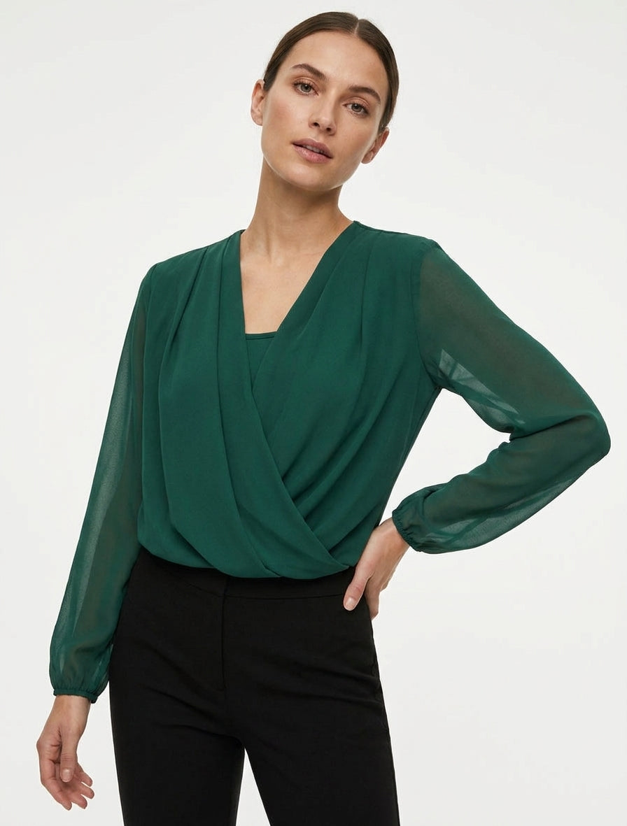 Voile Balloon Top with Long Sleeves