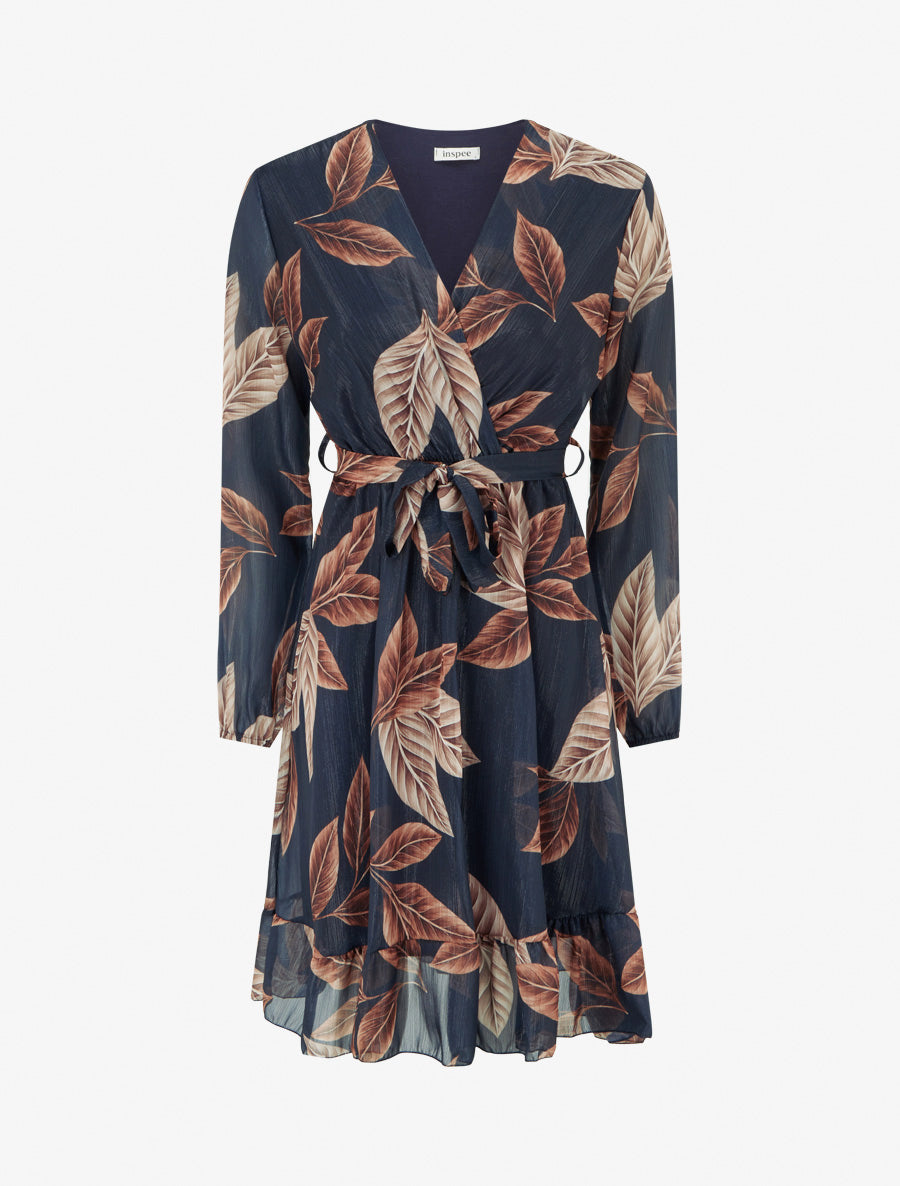 Wrap Dress with Leaf Print