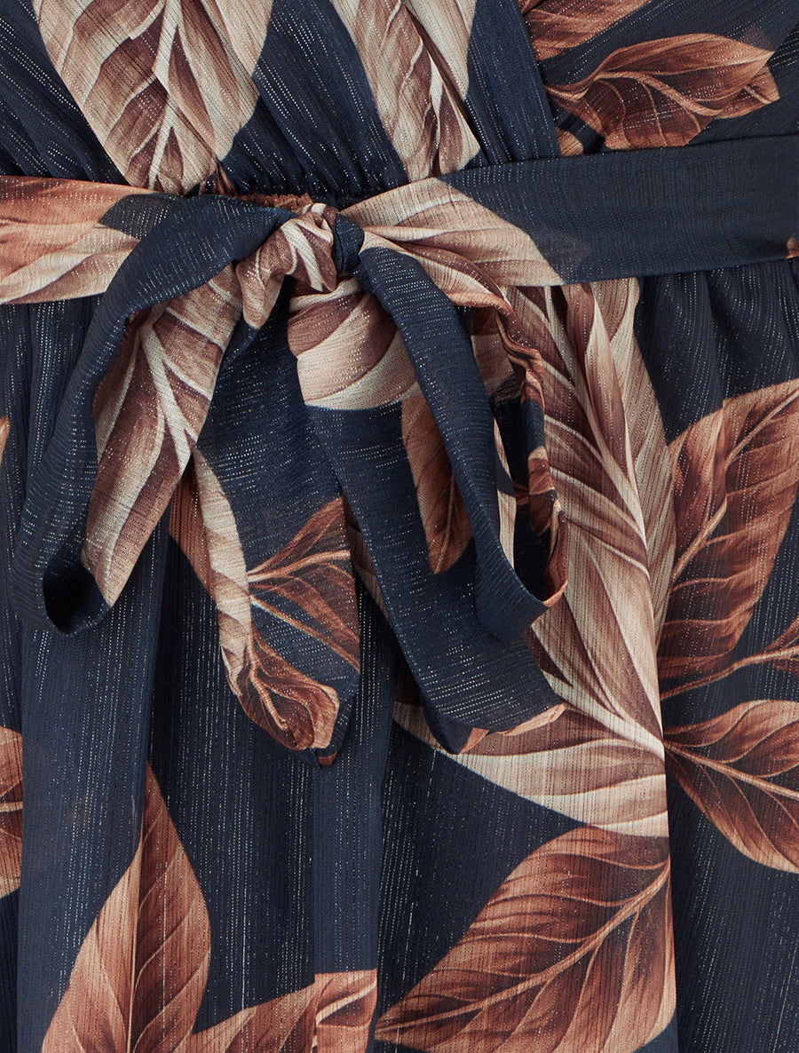 Wrap Dress with Leaf Print