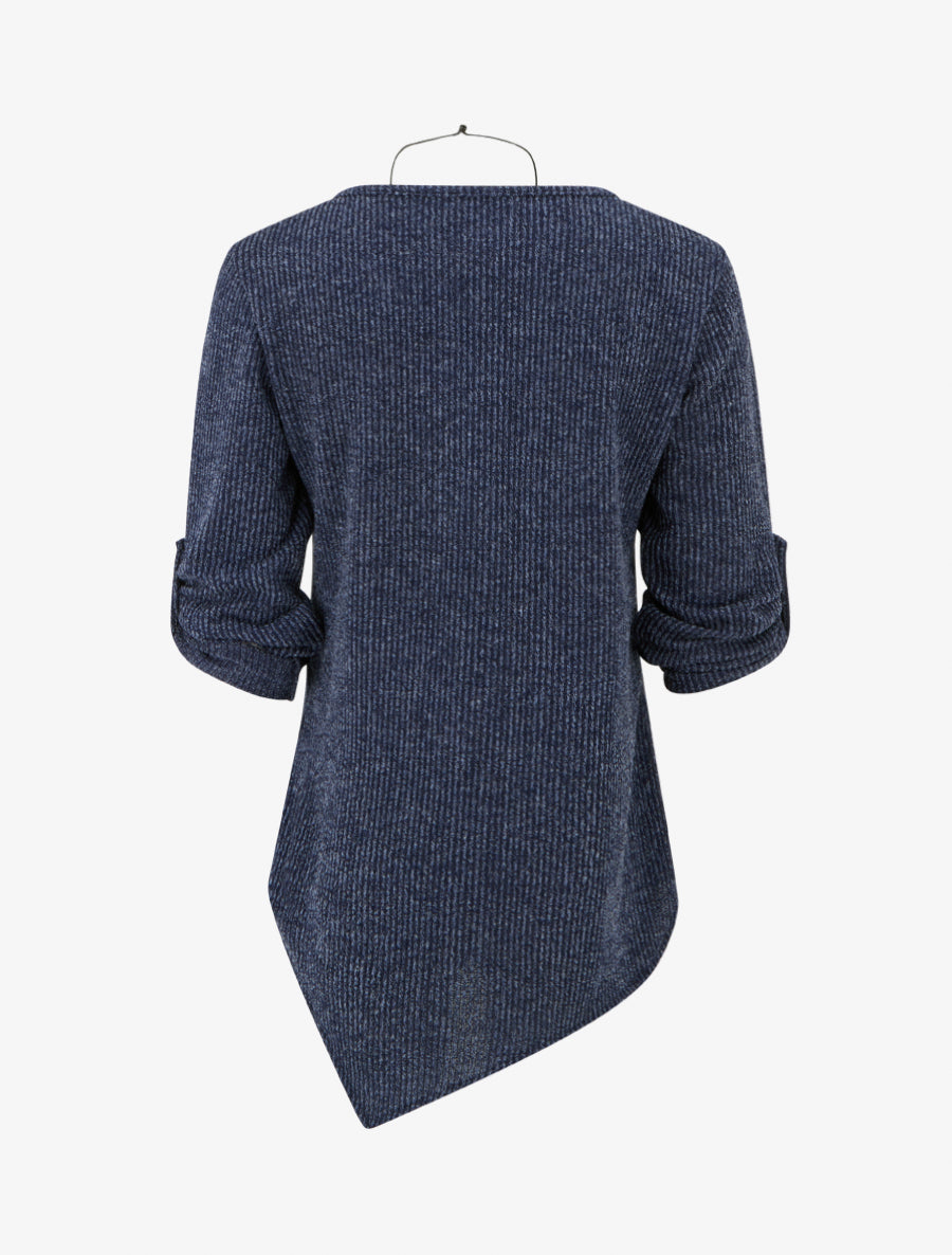 Ribbed Asymmetric Round Neck Sweater