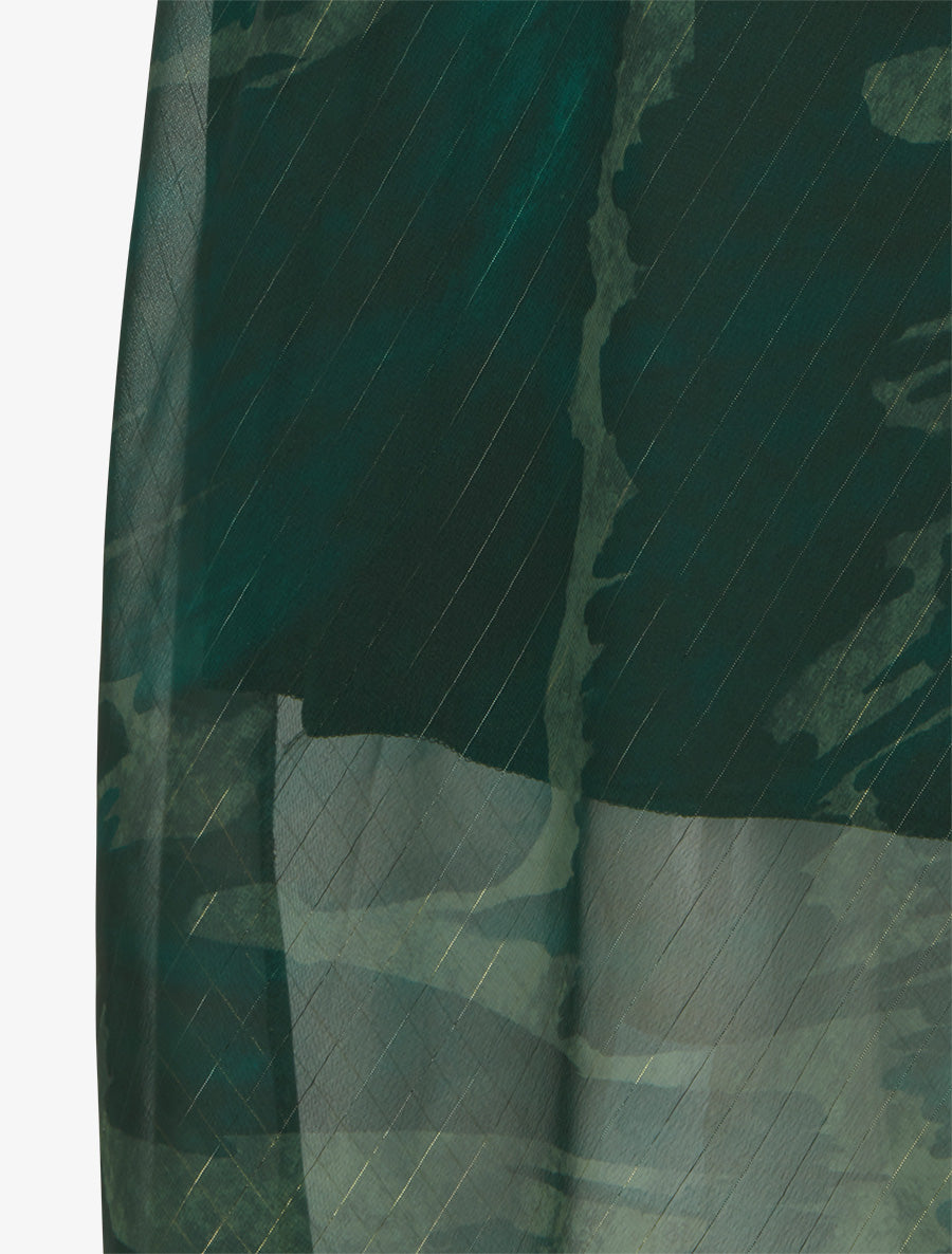 High-Waisted Long Skirt with Iridescent Veil - Dark Green