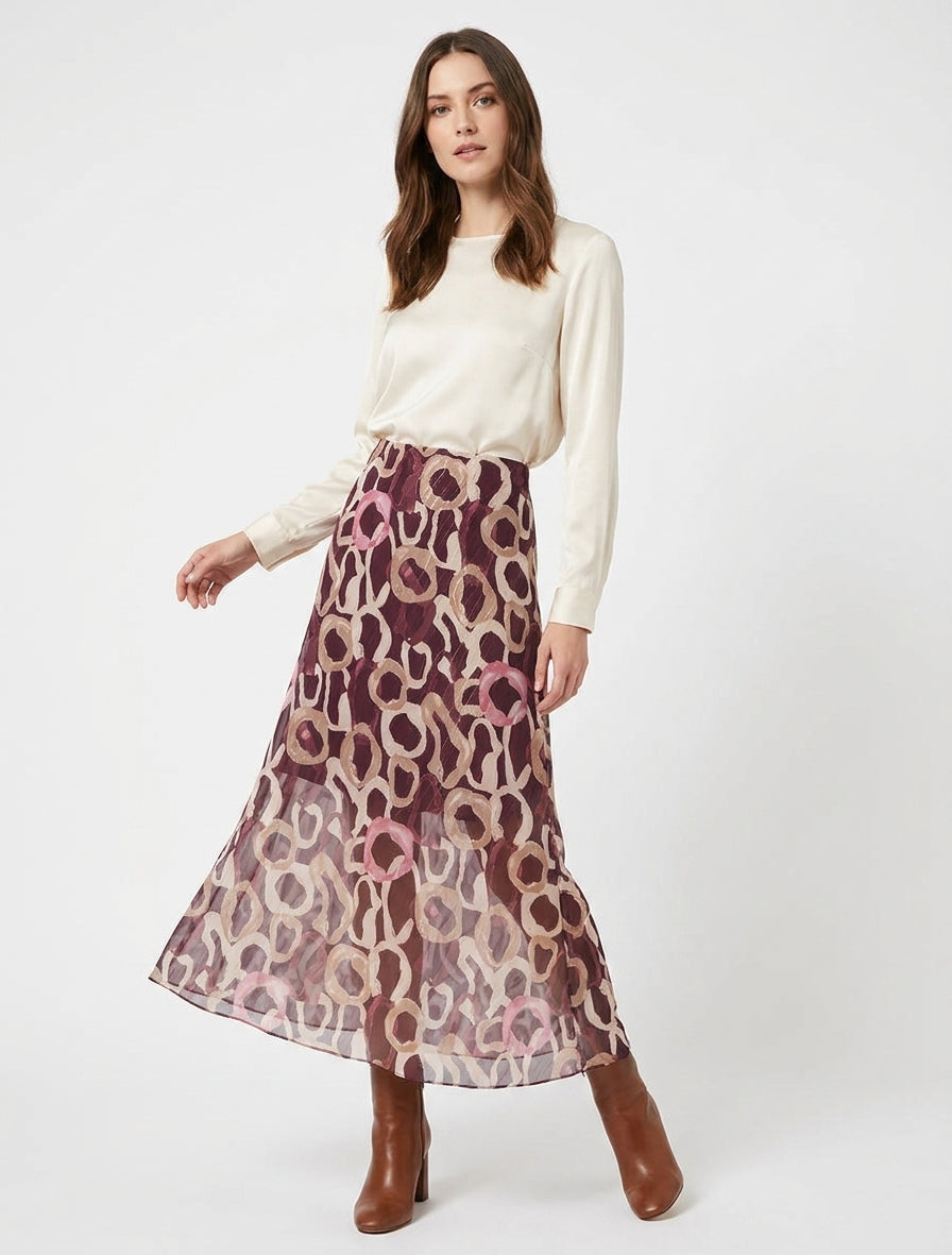 High-Waisted Long Skirt with Iridescent Trim