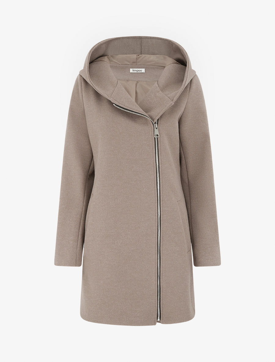 Felted Coat with Crossover Collar and Hood