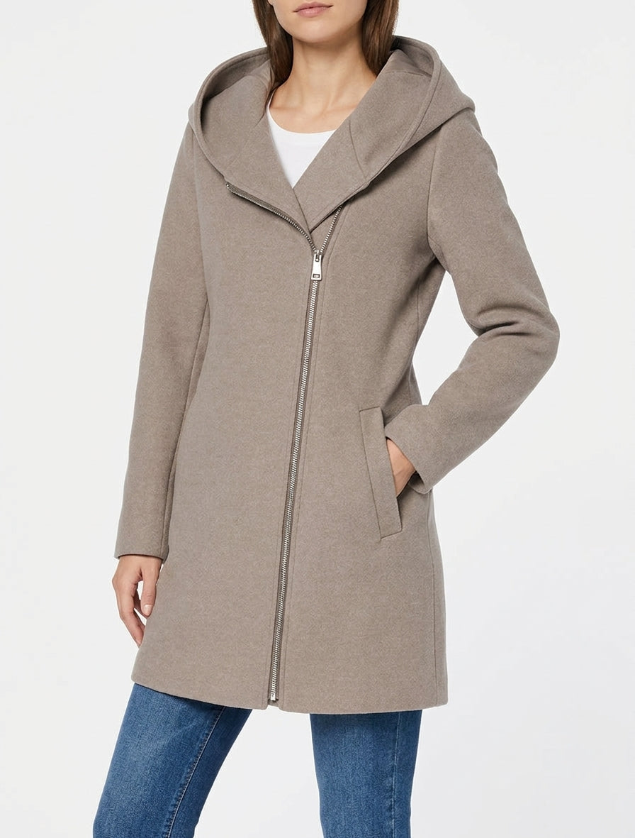 Felted Coat with Crossover Collar and Hood