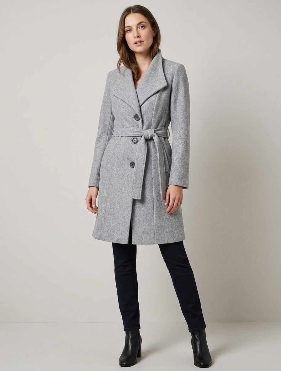 Long Belted Stand Collar Coat