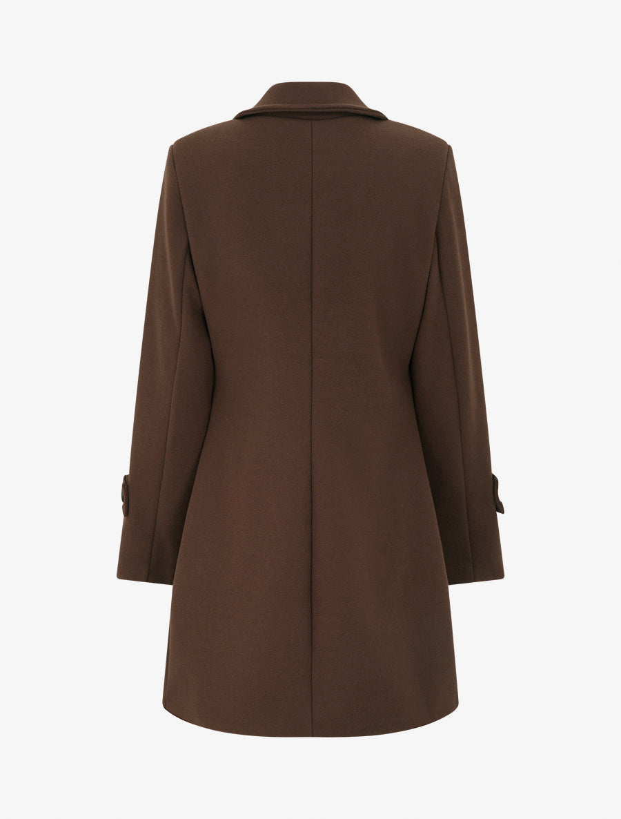 Long Double-Breasted Coat with Shoulder Pads - Brown