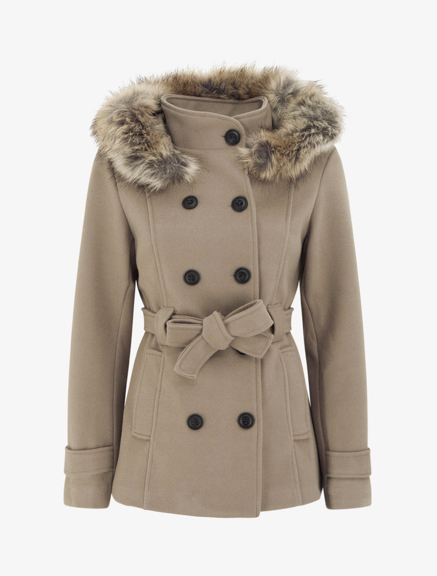 Mid-Length Coat with Removable Hood