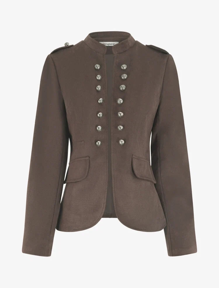 Suede-Effect Officer Stand Collar Jacket
