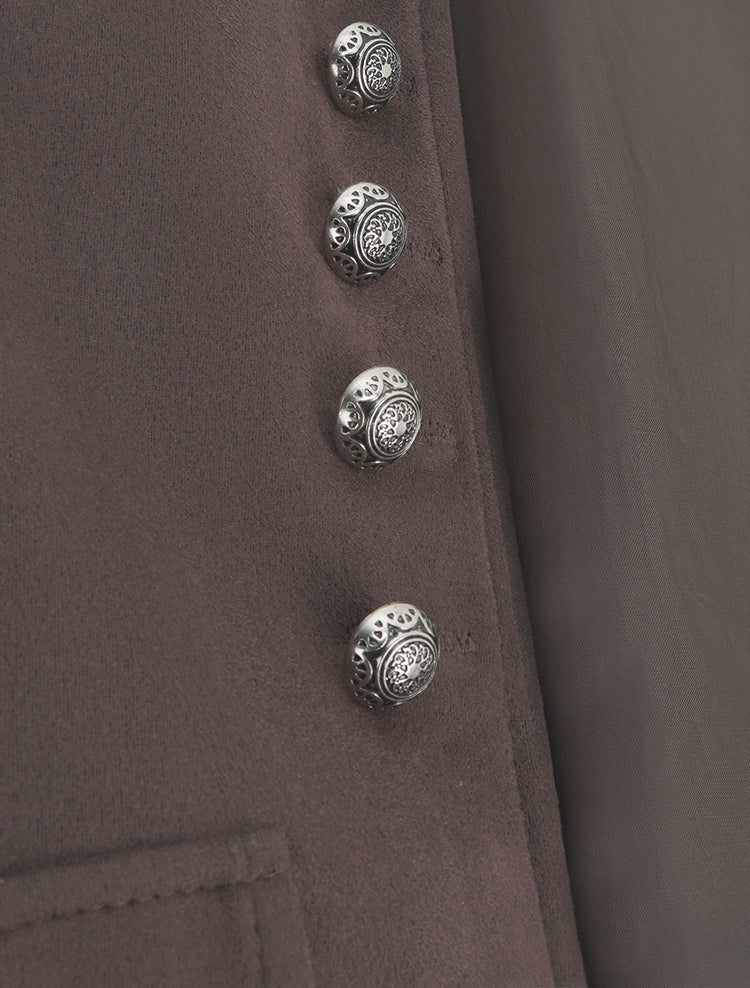 Suede-Effect Officer Stand Collar Jacket
