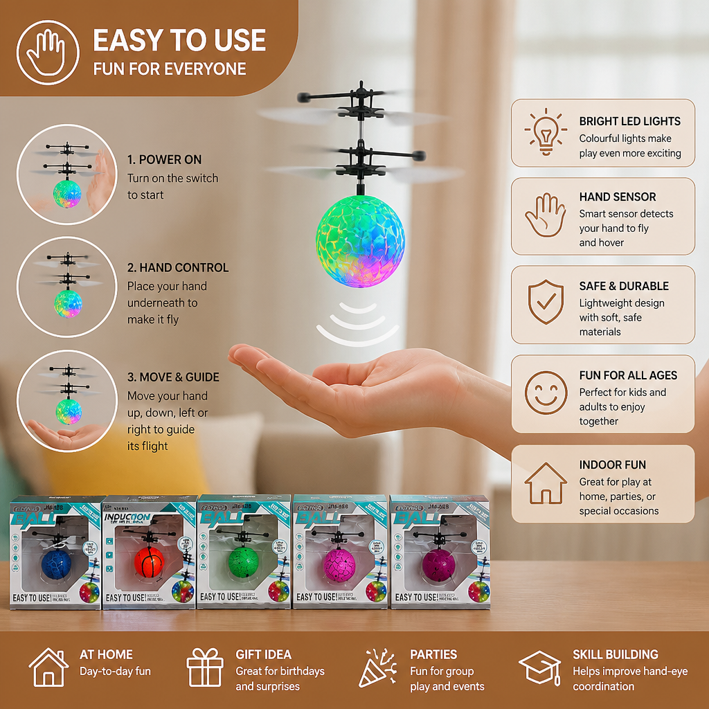 Hand-Controlled Flying LED Ball Drone for Kids