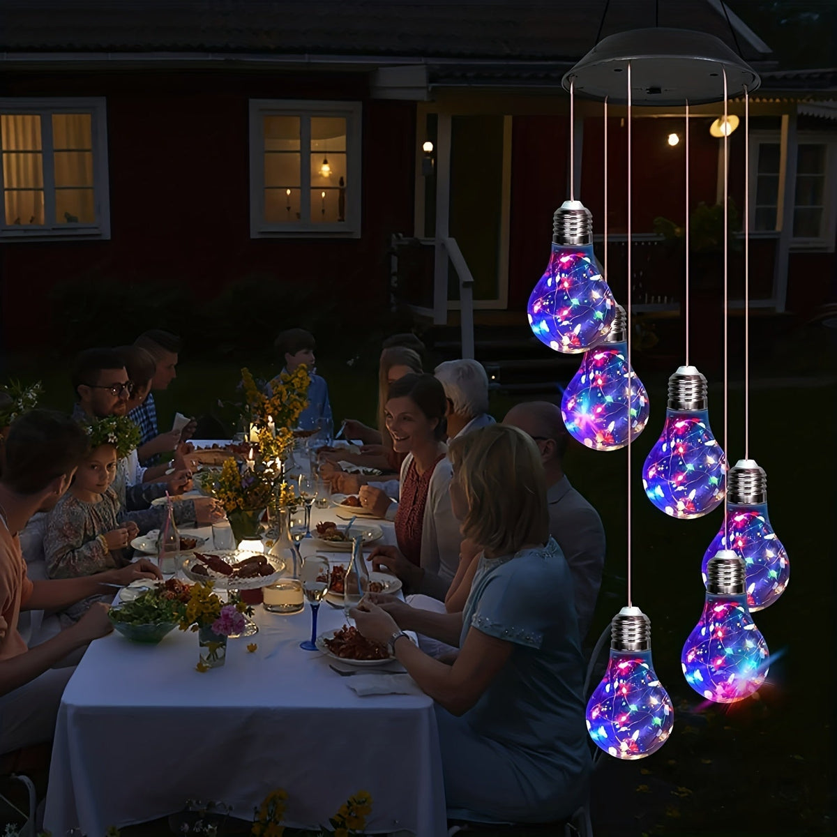 Solar Light Bulb Wind Chime with Color Changing LEDs, 21.6 in