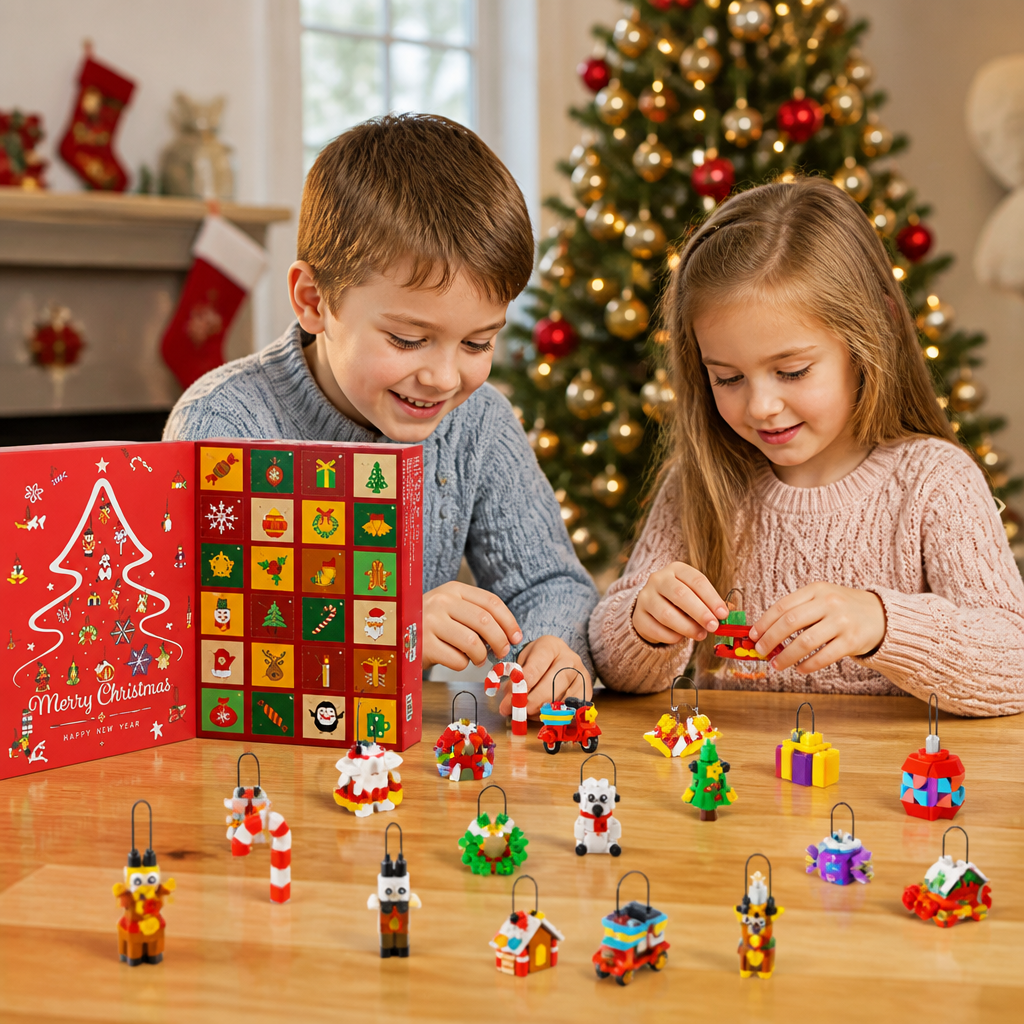Advent Calendar With Building Blocks for Creating Christmas Decorations