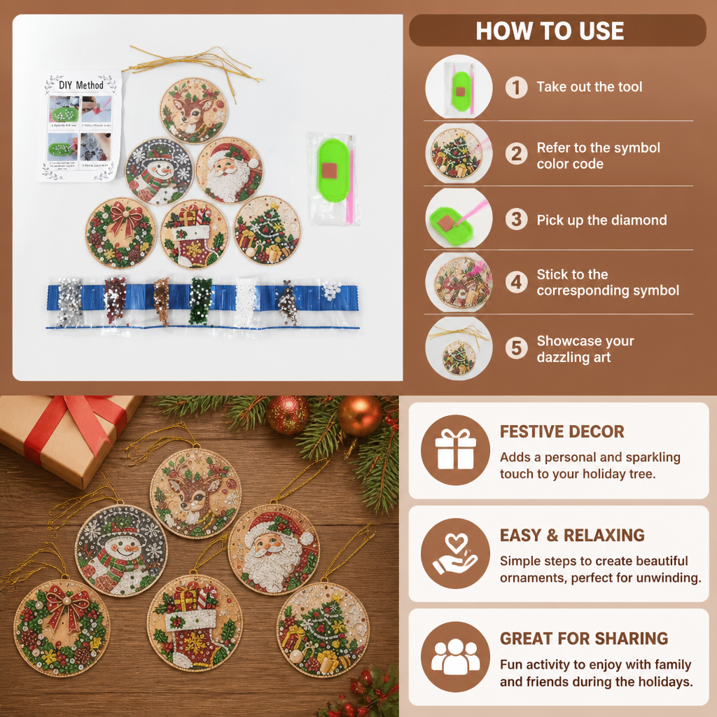 DIY Christmas Diamond Painting Ornament Kit β Festive Tree Hanging Decorations