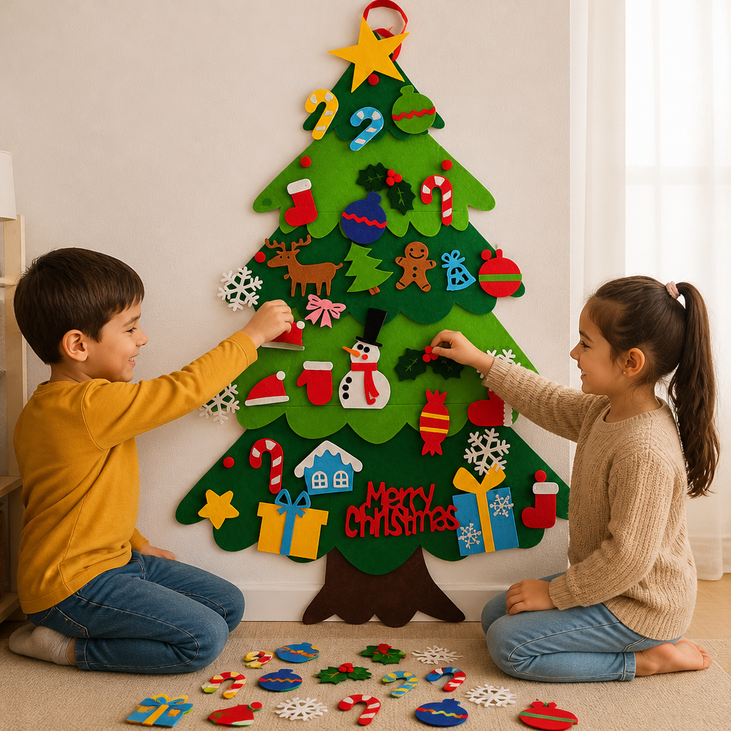 DIY Felt Christmas Tree for Kids with Decorative Ornaments