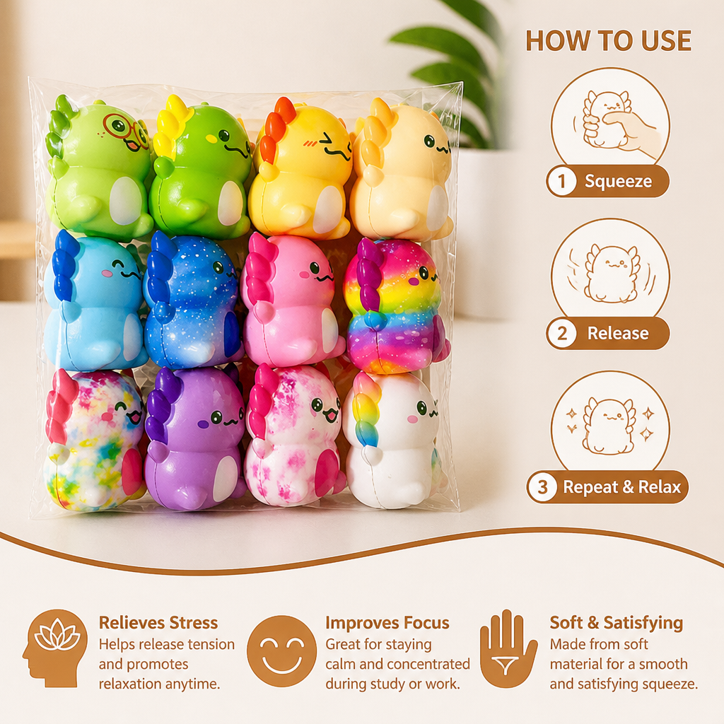 12-Pack Soft Axolotl Squishy Stress Relief Toys