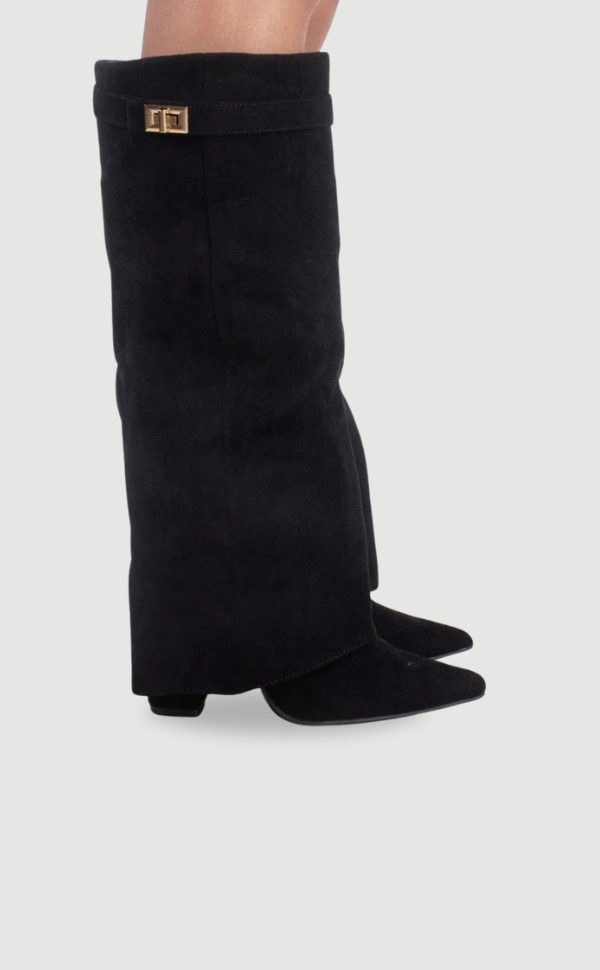 Knee-High Boots – Women's Faux Suede Boots with Pointed Toe and Heel