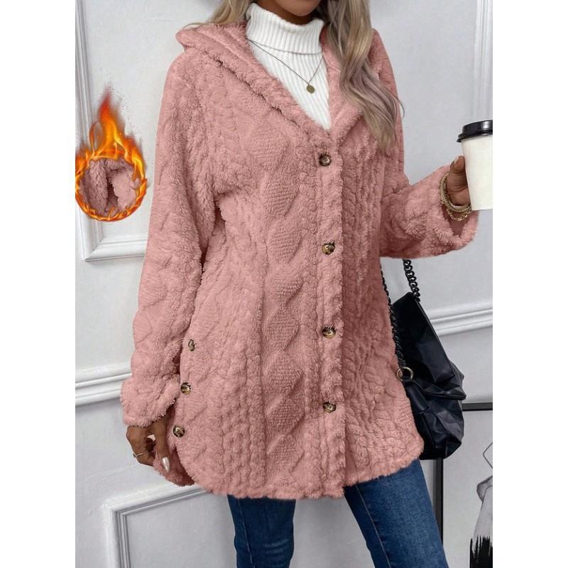 Women's Hooded Double-Sided Fleece Cardigan Long Sleeve Casual Warm Outerwear