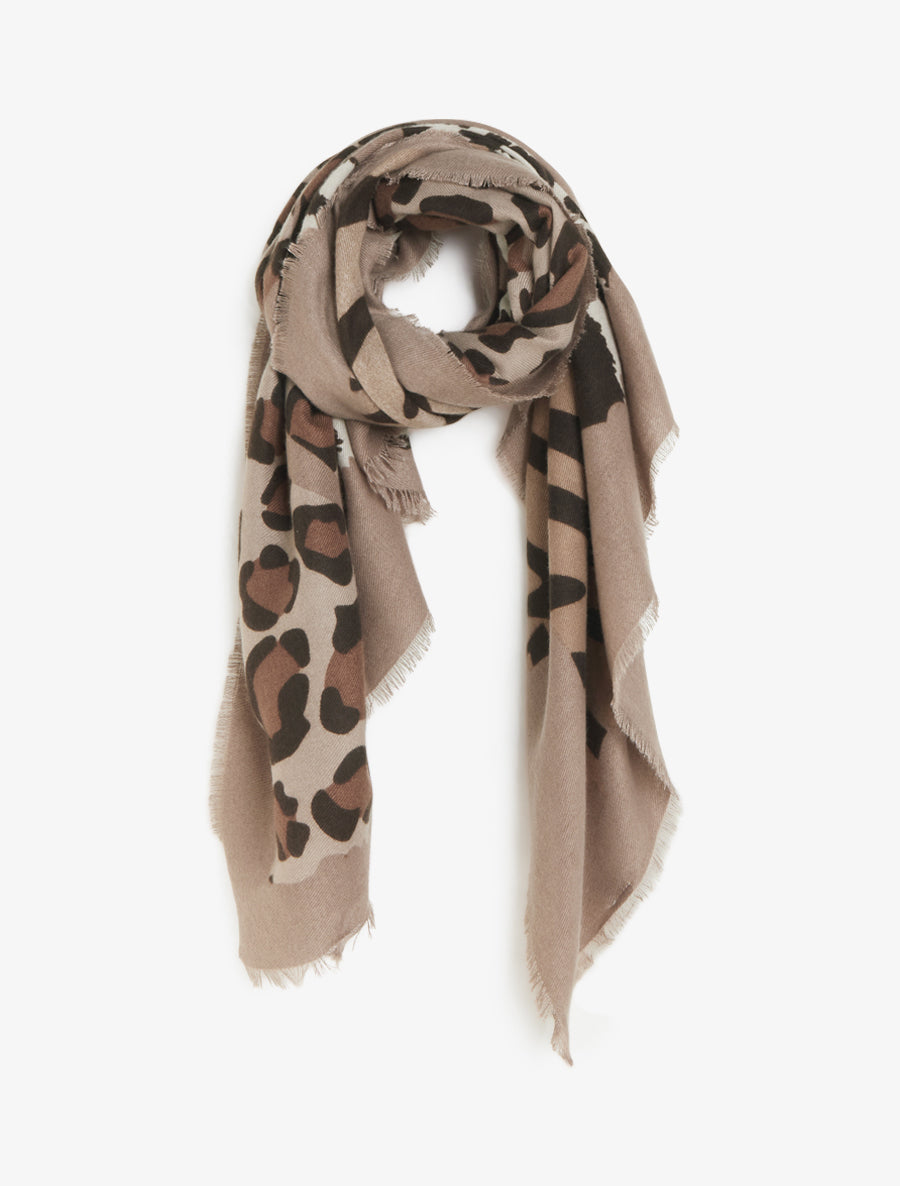 Zebra and Leopard Print Scarf - Beige