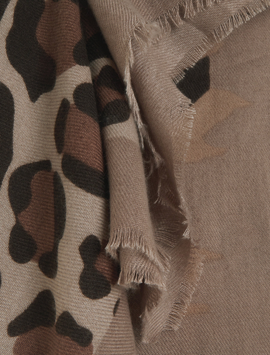Zebra and Leopard Print Scarf - Beige