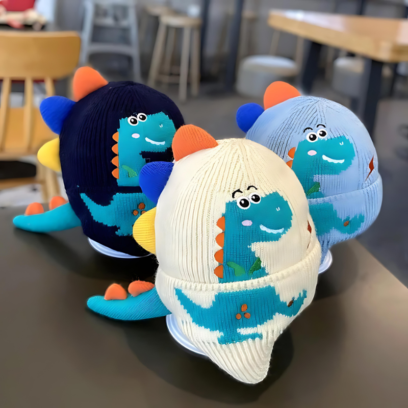Cozy Knitted Hat with Playful Dino Design