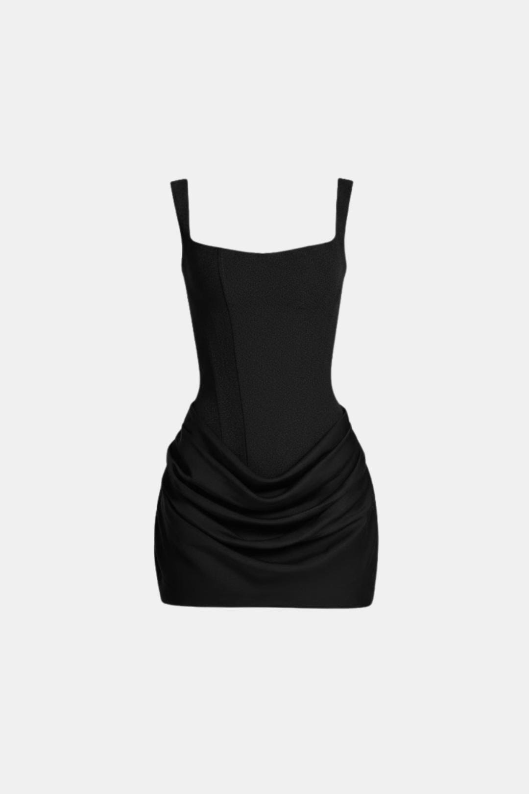 Mini Dress with Boned Bodice, Square Neckline, Draped Skirt and Lace-Up Back