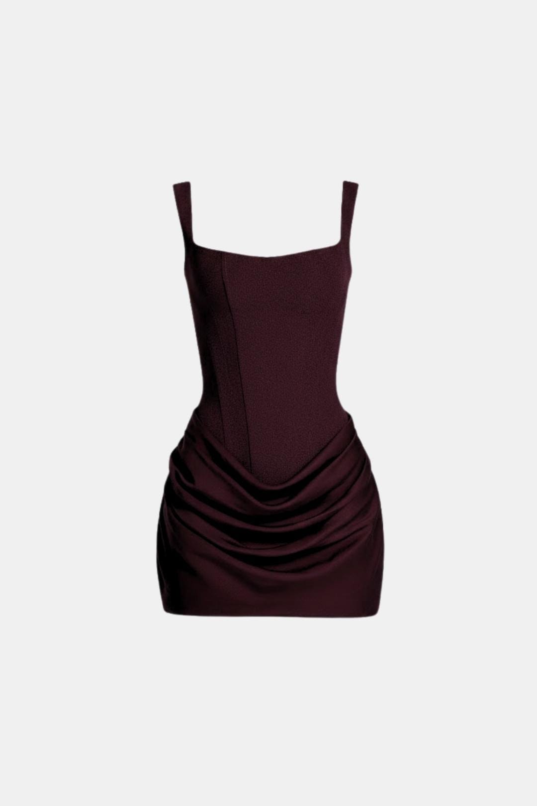 Mini Dress with Boned Bodice, Square Neckline, Draped Skirt and Lace-Up Back