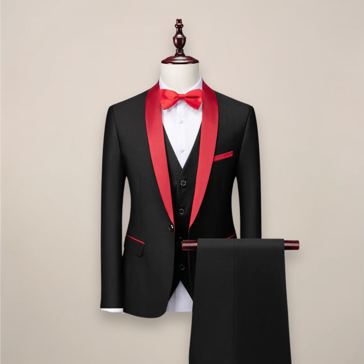 Men's Tailored Three-Piece Tuxedo Suit – Shawl-Lapel Formalwear for Weddings Galas and Evening Events