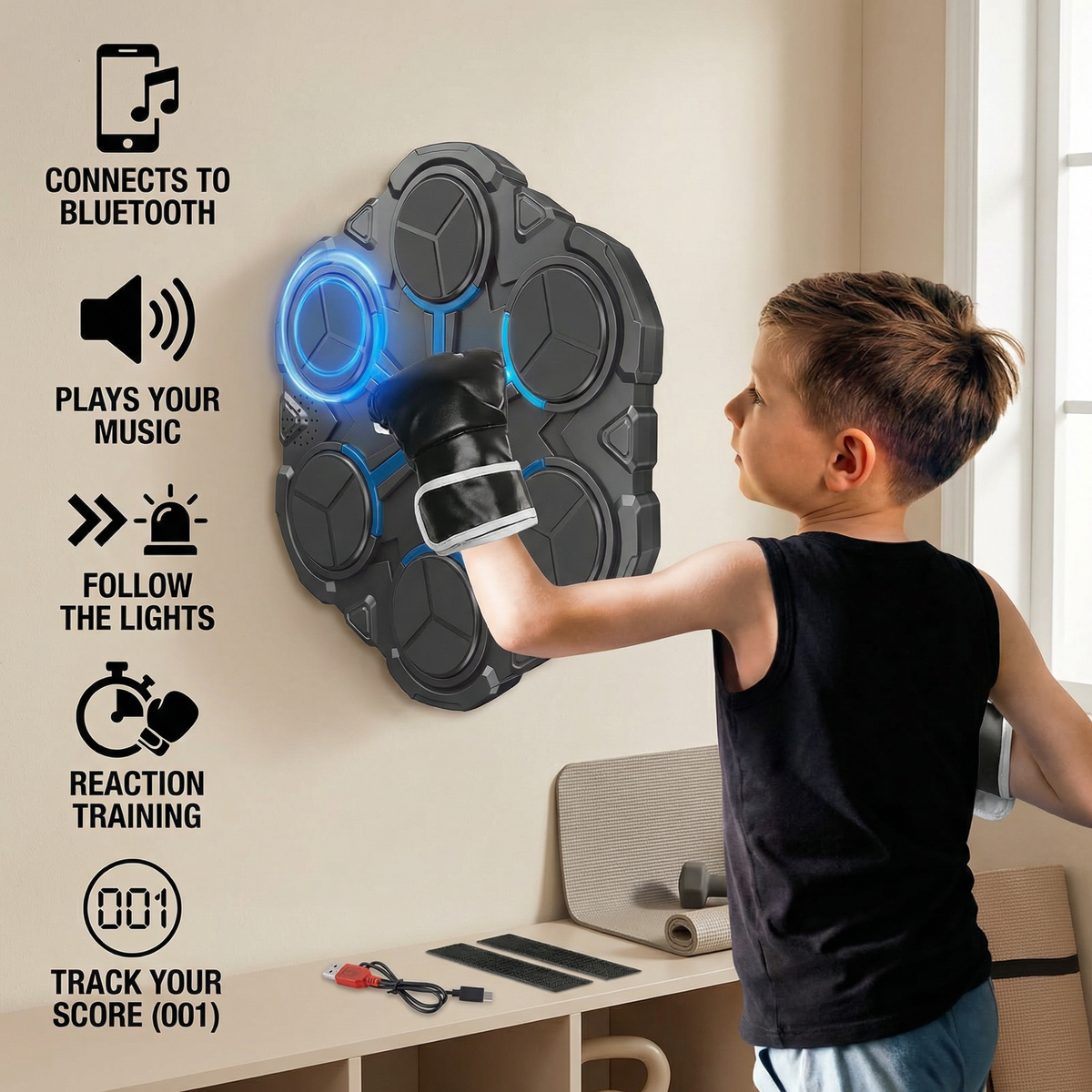 Bluetooth Music Boxing Trainer β Interactive Wall Punching Target with Lights & Sound