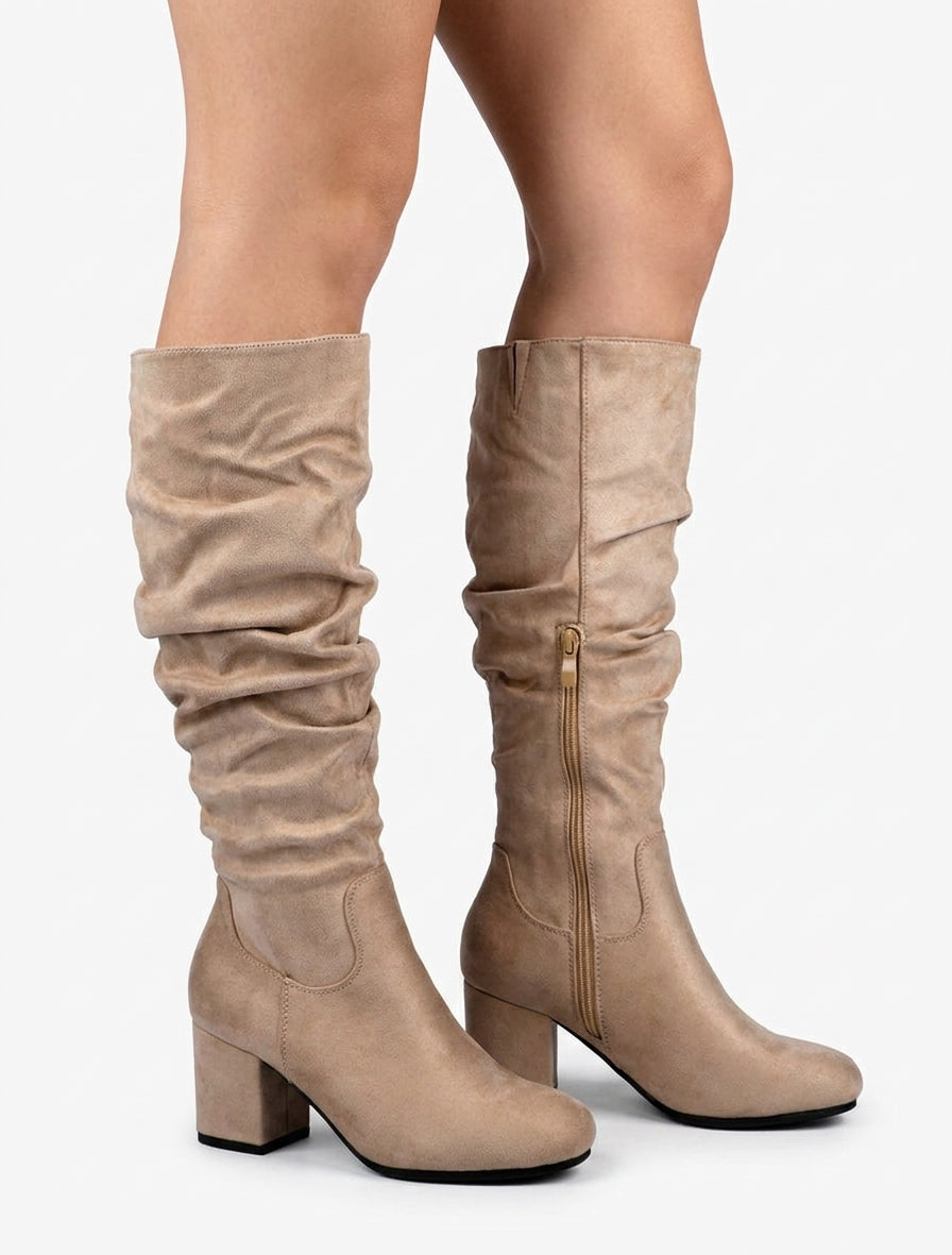 Block Heel Boots in Suedette - Taupe