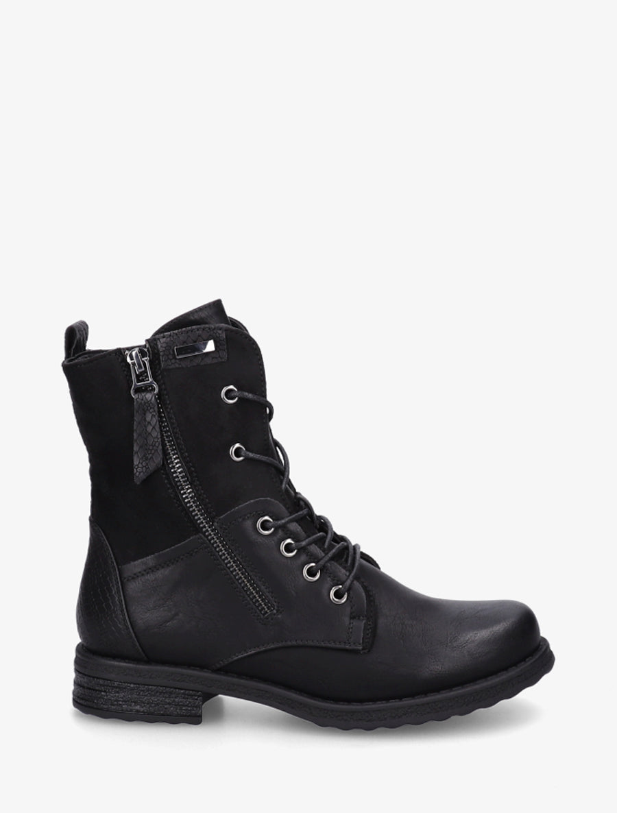 Faux Fur-Lined Python Effect Ankle Boots - Black